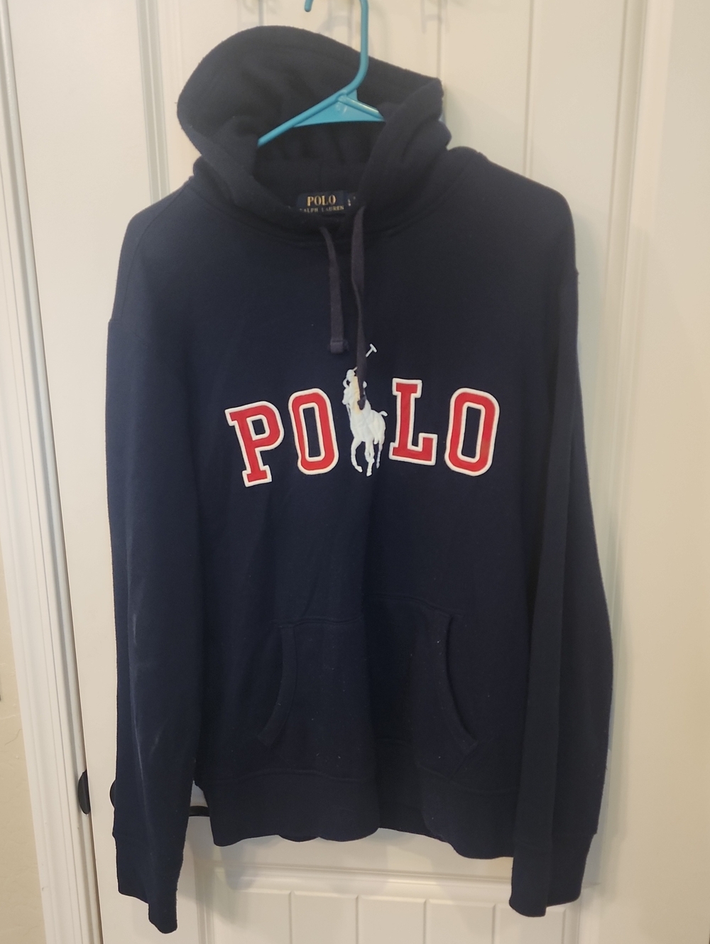 Polo by Ralph Lauren Navy Hoodie with Red Lettering and White Pony